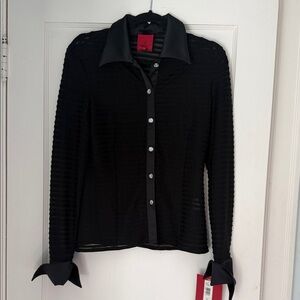 JS Collections Black Long-Sleeve Sheer Button-Up Top - Women's